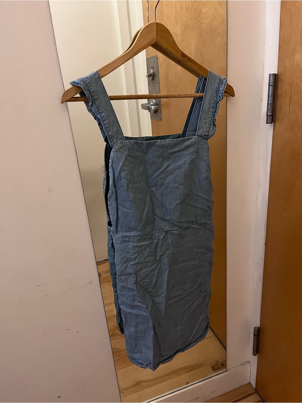 Zara Light Blue Denim-Look Pinafore Midi Dress